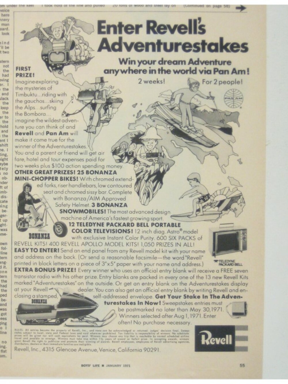 Enter Revells Adventurestakes Pan Am Sweepstakes Ad January 1971 Airlines